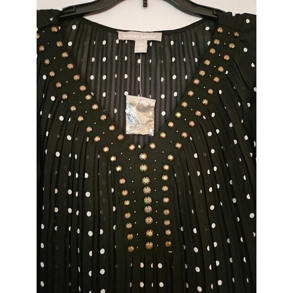 Woman Within  Size 14/16 Black White Polka Dot Crinkle Blouse - Picture 3 of 8